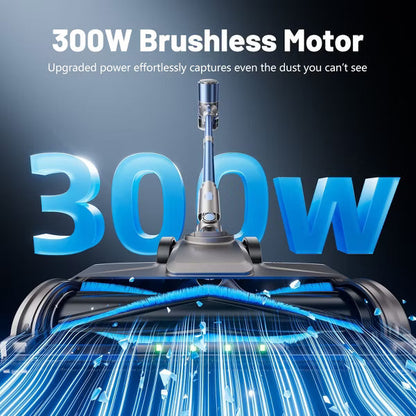 Teendow Cordless Vacuum Cleaner,50KPa Lightweight Stick Vacuum with 300W Brushless Motor,Self-Standing Design,Hardwood Floor Vacuum,Blue