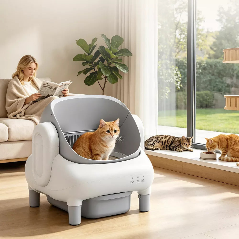 Cumrige Large Capacity Self Cleaning Automatic Cat Litter Box for Multiple Cats Grey