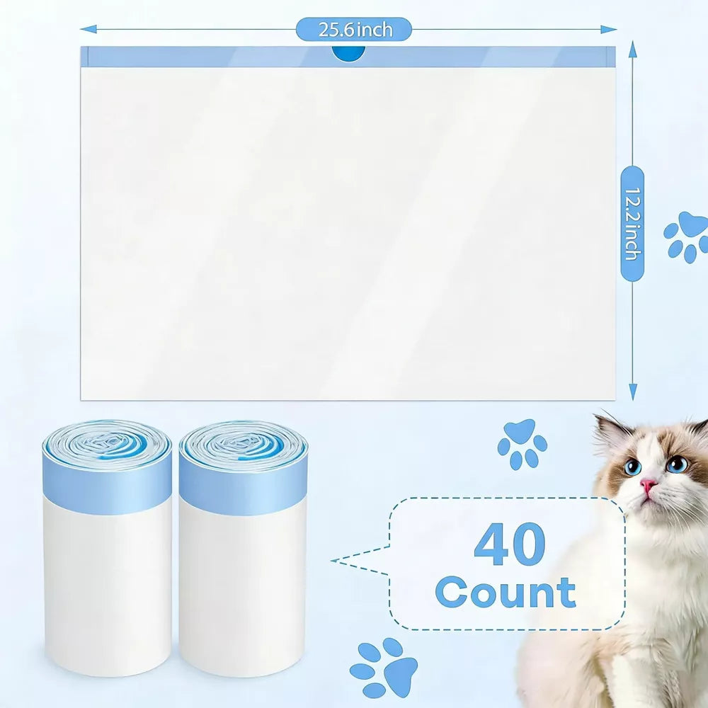 Heavy-Duty Drawstring Cat Litter Bags, Litter Tray Liners for Automatic/Self-Cleaning Boxes