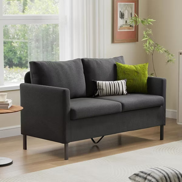 TYBOATLE 51" Modern Small Loveseat Sofa, 2-Seater Fabric Couch with Iron Legs for Apartment, Office, Dorm, or Bedroom, Dark Gray