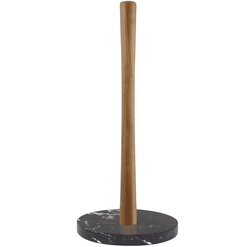 Marble Base Wood Paper Towel Holder, Modern Decorative Countertop Standing Roll Holder for Kitchen, Bathroom, Toilet and Pantry,Black