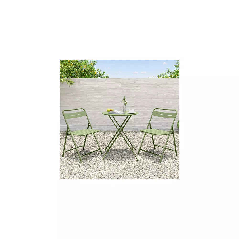 LAUSAINT HOME 3-Piece Steel Folding Bistro Set, Premium Weather-Resistant Patio Table & 2 Chairs ( Green)