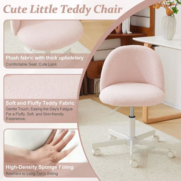 Karl Home | Teddy Fleece Home Office Chair Small Vanity Chair for Girls Desk Ergonomic Rolling Swivel Computer Chair with Back