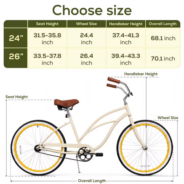 Hykolity 26 inch Cruiser Bike Beach Bicycle Single Speed Commuter City Bikes for Women Men Adult with Coaster Brake Comfortable Seat Black