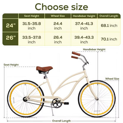 Hykolity 26 inch Cruiser Bike Beach Bicycle Single Speed Commuter City Bikes for Women Men Adult with Coaster Brake Comfortable Seat Black