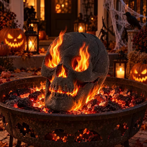 LauKingdom 6'' Fire Pit Skull Halloween Decor with Creepy Effect, Halloween Decorations