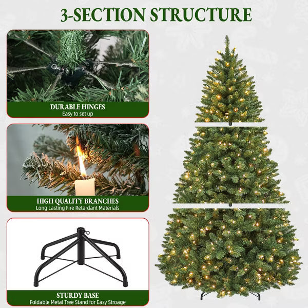 VIVATREES 6 Ft Prelit Christmas Tree Artificial Christmas Tree with Color Changing LED Lights Hinged Branches Multiple Color Modes