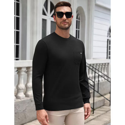 COOFANDY Men's Soft Stretch Long Sleeve T-Shirt Lightweight Crewneck Tee for Everyday Casual Wear-Black-S