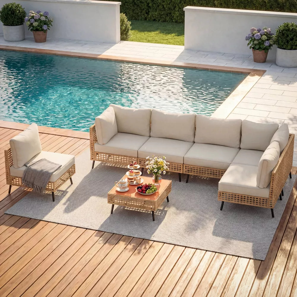 LAUSAINT HOME 7-Piece Wicker Patio Furniture Set Outdoor Sectional Conversation Set