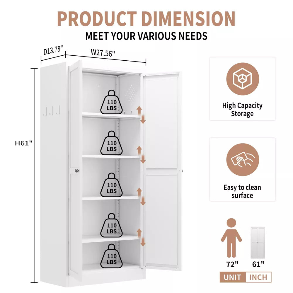 VIYET 61" Metal Pantry Cabinet with 4 Adjustable Shelves, Freestanding Kitchen Storage Cabinet, Food Pantry Organizer