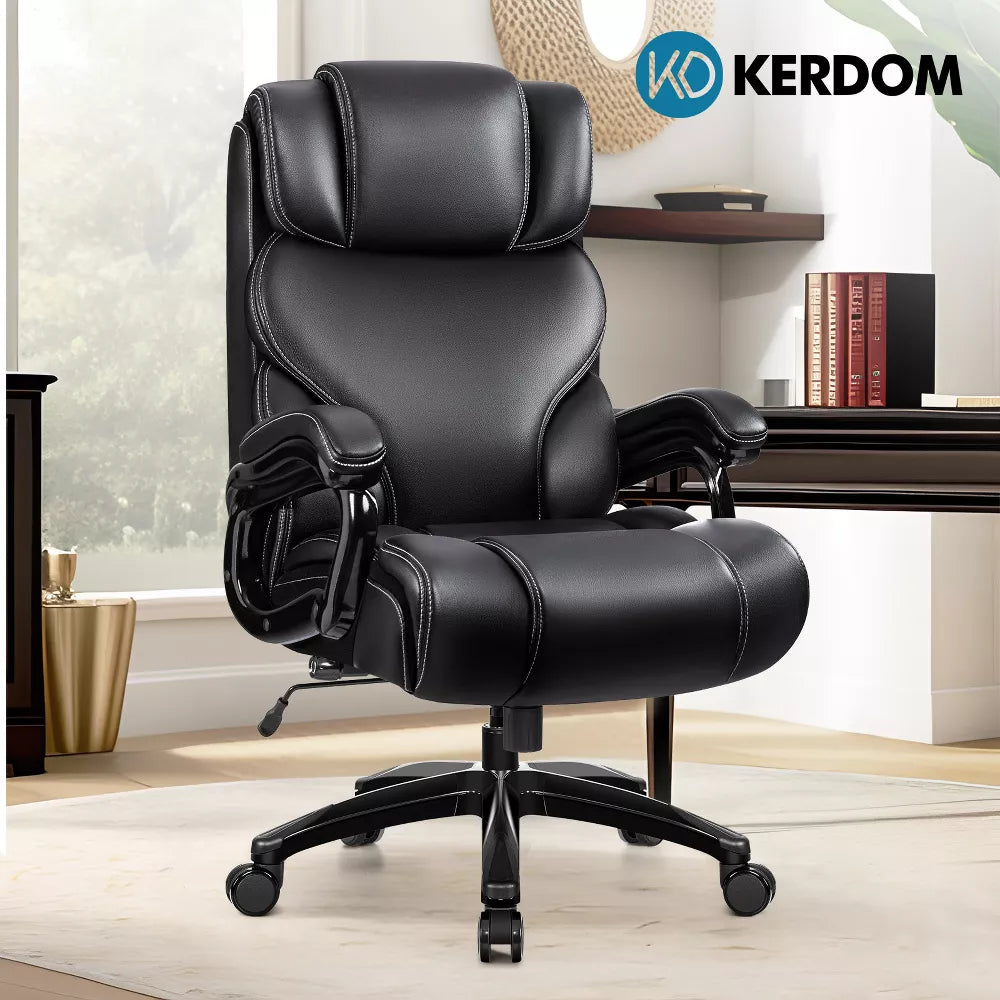 KERDOM Big&Tall Executive Office Chair, 500 lbs Heavy Duty High Back Desk Chair, 6" Thick Cushion, Adjustable Lumbar Support, Black