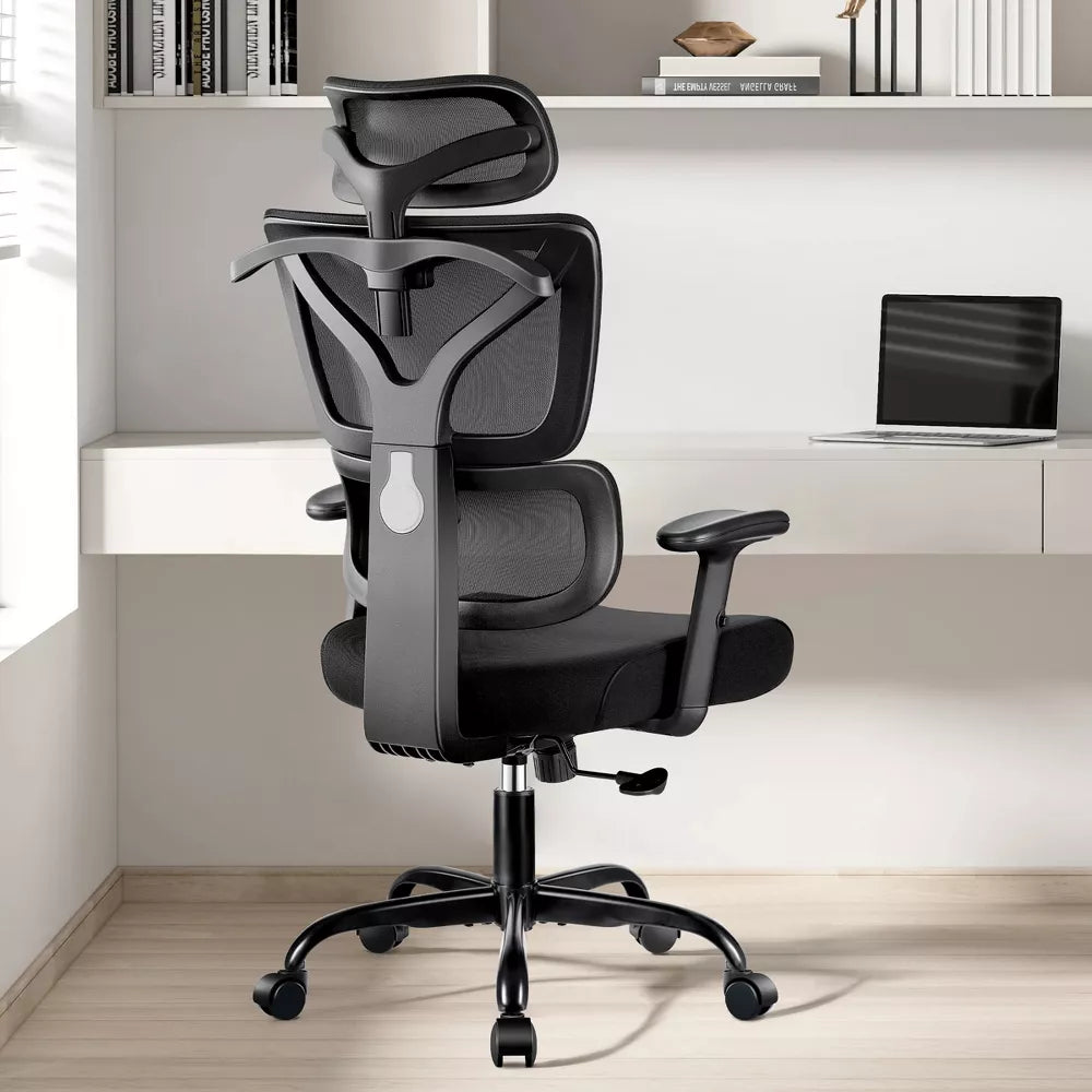 KERDOM Ergonomic High Back Mesh Office Chair, Mesh High Back Desk Chair with Adjustable Headrest, Lumbar Support, Reclining Function,Black