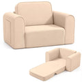 Kinder King 2-in-1 Kids Couch, Fold-Out Toddler Sofa Chair for Reading, Lounging & Playroom Use, Beige