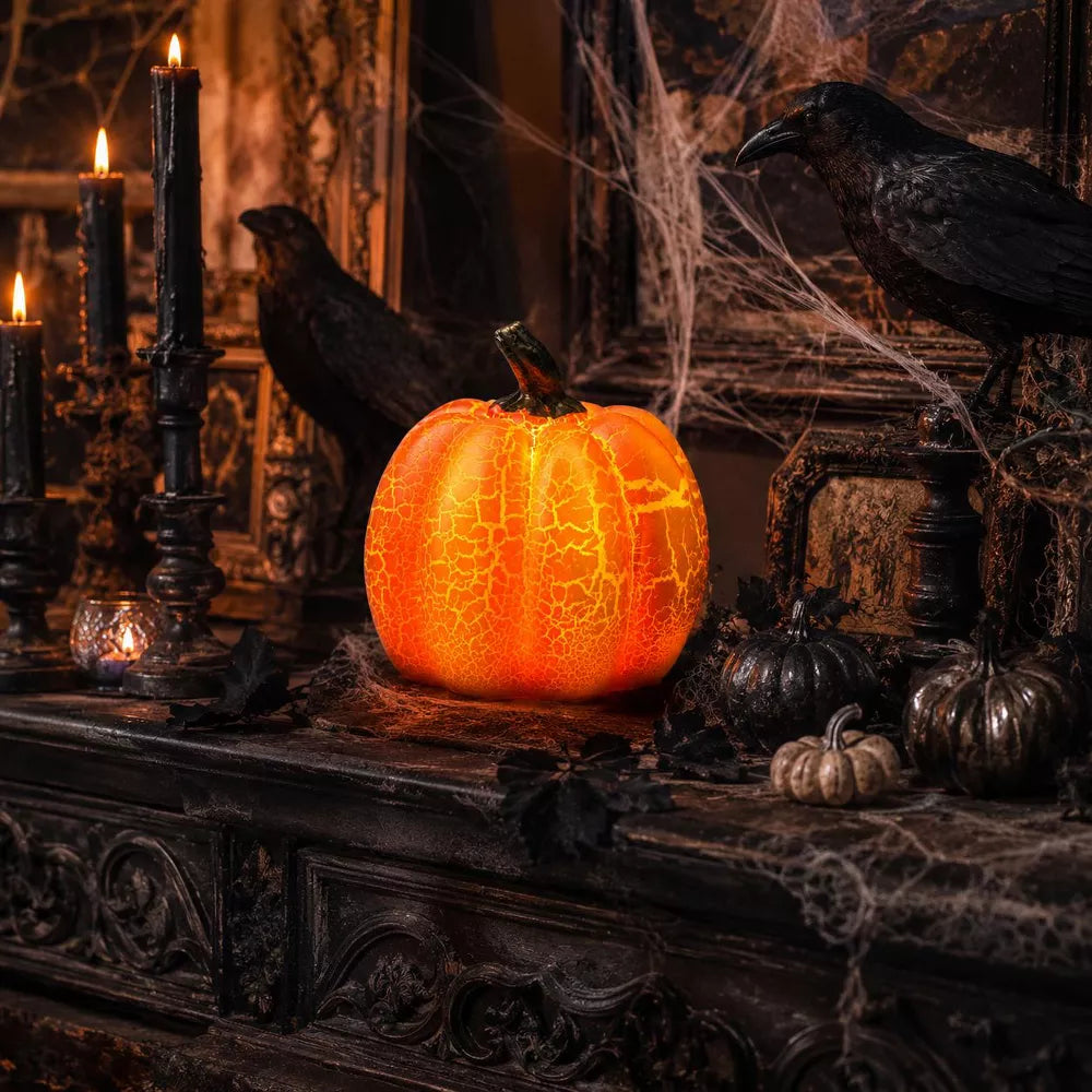 Laukingdom LED Halloween Pumpkin Lantern Resin Pumpkin Lamp Multiple Shapes Halloween Dress Up Props