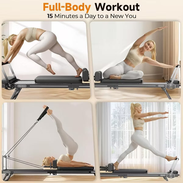 FEIERDUN Foldable Pilates Reformer,89.3inch Pilates Machine & Equipment for Home use,Suitable for Advanced and Beginners Users,Up to 300 lbs Capacity