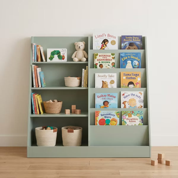 Kids Bookshelf and Toy Storage Organizer 4 Tier Wooden Bookcase Display Shelf for Playroom Bedroom Nursery Living Room