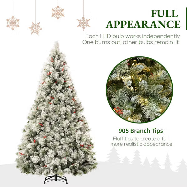 VIVATREES 6ft Prelit Snow Flocked Christmas Tree Artificial Hinged Branches Warm White LEDs Lights Metal Stand for Decor