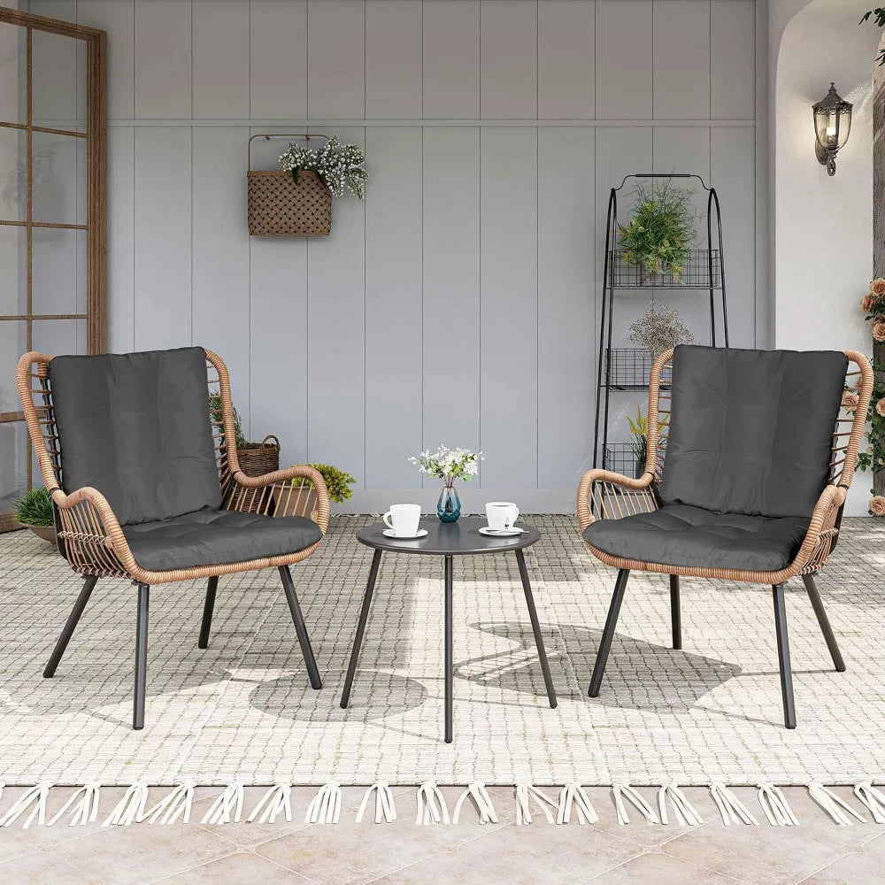 LAUSAINT HOME 3 Piece Outdoor Bistro Set Patio Furniture with Coffee Table and Thick Cushions