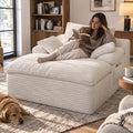 65" Oversized Boneless Chaise Lounge Chair with Side Pocket and 3 Pillows, Cloud Corduroy Chaise Reading Chair Bed Sleeper Couches for Living Room