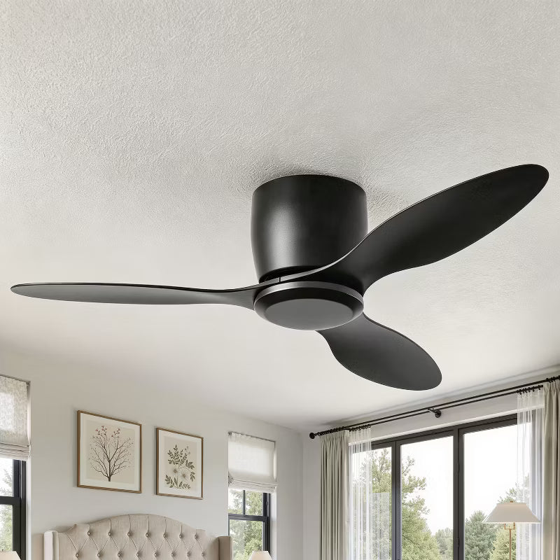 Wanze of Ocean 42 In. Indoor 3 ABS Blade Ceiling Fan, Reversible DC Motor, 6 Speeds, App Control For Bedroom Living Room and kitchen, Black