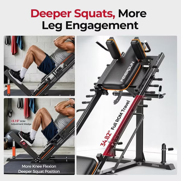 FED FITNESS 2-in-1 Leg Press Machine & Hack Squat Machine, Heavy Duty Home Gym Equipment with Adjustable Footplate, Full ROM Design