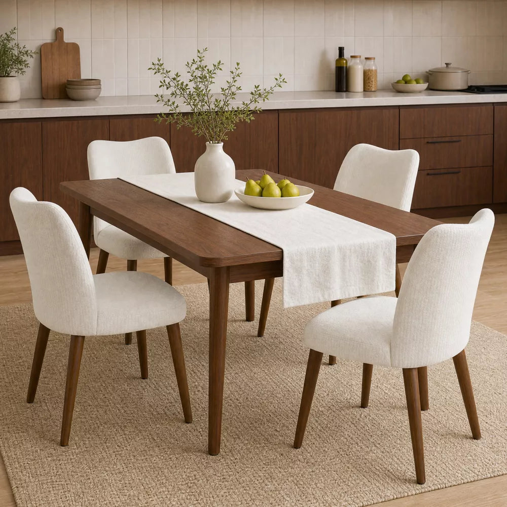 KERDOM 2PCS Modern Dining Chairs,Breathable Fabric,Floor Glides,Walnut-Tone Legs,Armless,Beige