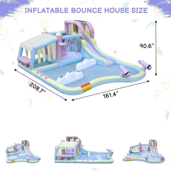 Karl Home Inflatable Bounce House With Water Slide,Cloud Spray Water and 750W Air Blower