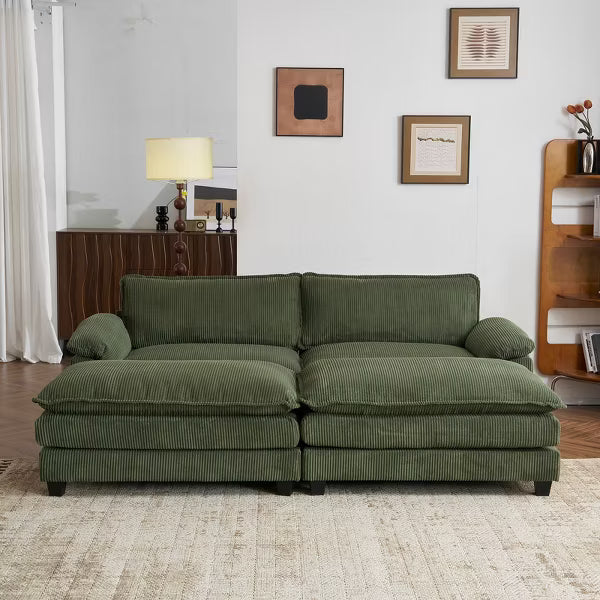 Karl Home |90'' W Green Corduroy Modular Cloud Couch Sleeper Sofa