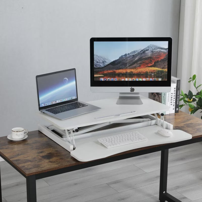 NIMO 32 Inch Desk Converter, Height Adjustable Sit to Stand Riser with Wide Keyboard Tray Computer Standing, White