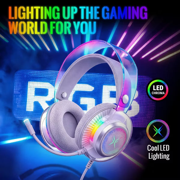 Pro USB Gaming Headset for PC, Computer Headphones with Noise-Cancelling Mic, 7.1 Surround Sound, RGB Light - Wired for PS4/PS5/Laptop Silver