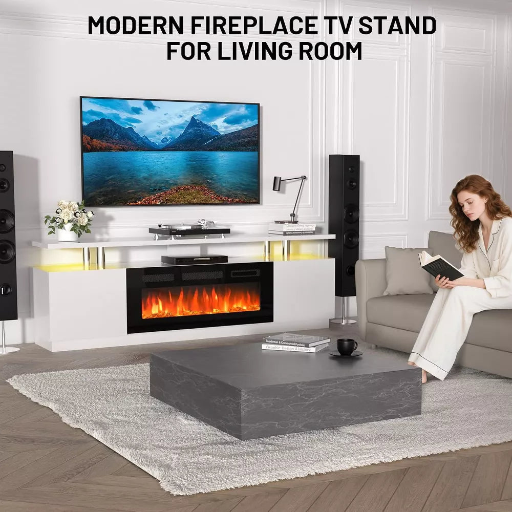 Garvee 60" Electric Fireplace TV Stand with 30" Insert – Remote Control, 1500W Heater, White
