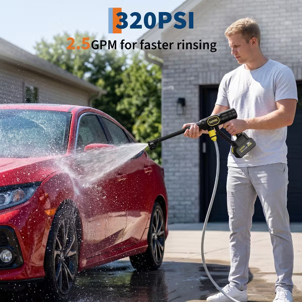 20V Wireless Brushless Pressure Washer, 6-in-1 Nozzle, Foam Cannon, Portable Power Cleaner for Car, Home & Garden, Black Yellow