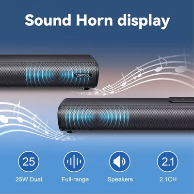 VEAT00L 2.1ch Sound Bar w/ built-in subwoofer, 40W, 3D surround. HDMI ARC, Bluetooth, Optical, RCA, USB, AUX. Wall mountable for TV.