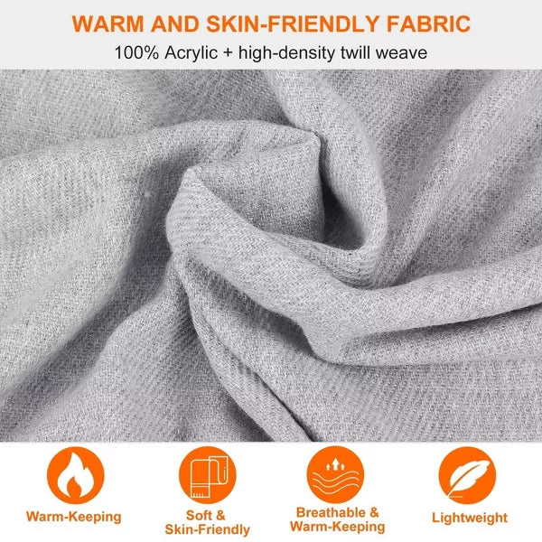 Oversized 79 x 28 Inch Acrylic Scarf with Braided Tassels, Soft Lightweight Shawl Wrap for Cozy Layering and Everyday Style - Light Grey