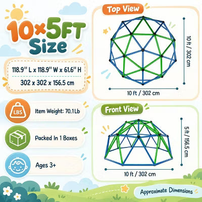 AMERLIFE 10x5 FT Kids Geometric Climbing Dome, 4-Tier Jungle Gym, Steel Frame