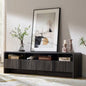 AMERLIFE 70" Fluted Wood TV Stand for TVs up to 80", Media Console with Storage Cabinets, Black