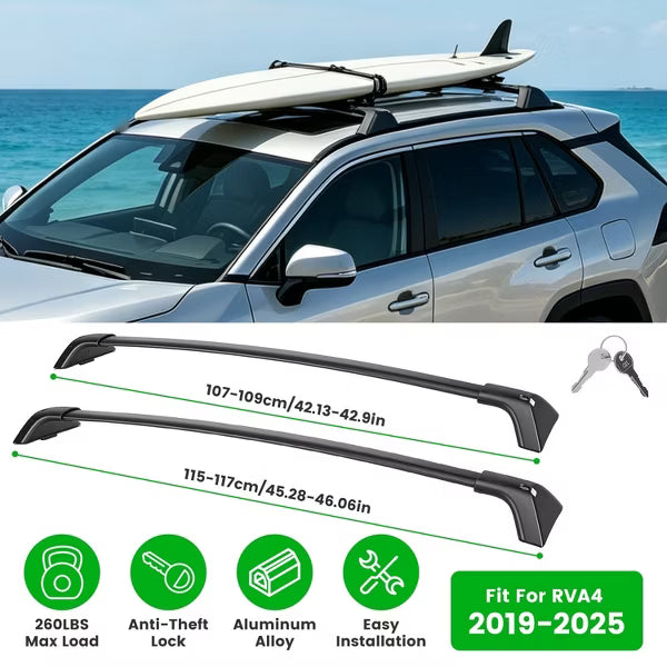 Roof Rack Cross Bars for Fit Toyota RAV4 2019-2025 Aluminum Roof Rails Cargo Crossbars for Flush Side Rails Heavy Duty Rooftop Carrier Anti-Theft Lock