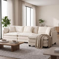 LauKingdom 114" Antique White Chenille 3-Seat Modular Sectional Sofa with Ottoman, Reversible Sleeper Cloud Couch for Living Room Apartment