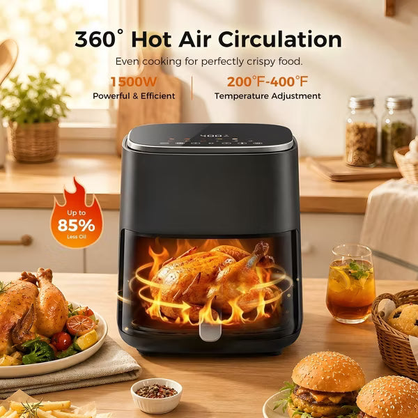 Air Fryer, 5 Qt Compact Airfryer for Quick & Easy Meals in Minutes 100°–400°F Touchscreen Controls with 7 Presets Features 1500W