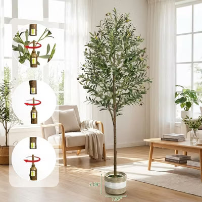 6FT Artificial Olive Tree Indoor Tall Faux with Planter&Basket Fake Olive Trees Realistic Olive Plants with Branches and Fruits for Home Decor