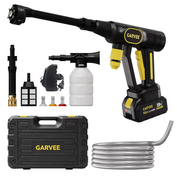 20V Wireless Brushless Pressure Washer, 6-in-1 Nozzle, Foam Cannon, Portable Power Cleaner for Car, Home & Garden, Black Yellow