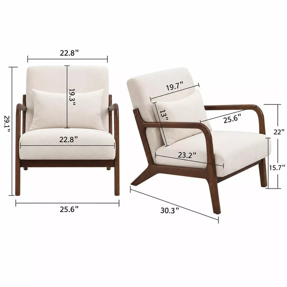 Mid Century Modern Accent Chair with Wood Frame – Cozy Reading Armchair for Living Room, Bedroom or Sunroom (Waist Cushion Included)