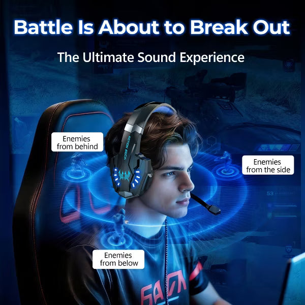 Gaming Headset with Microphone, Compatible with PS4 PS5 Xbox One PC Laptop, Over-Ear Headphones with LED Light, Noise Canceling Mic
