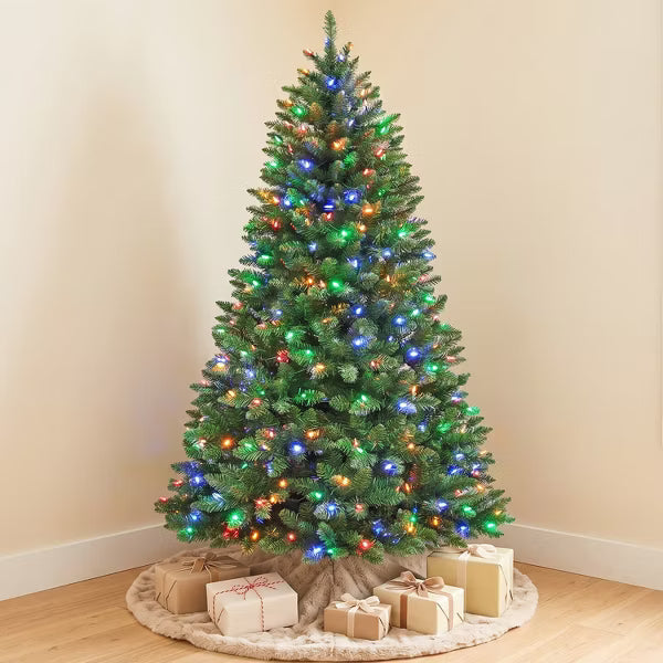 VIVATREES 6 Ft Prelit Christmas Tree Artificial Christmas Tree with Color Changing LED Lights Hinged Branches Multiple Color Modes