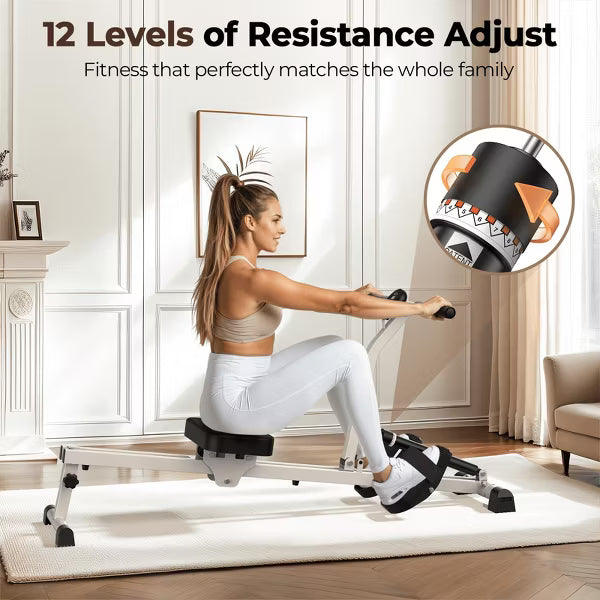 FEIERDUN Hydraulic Rowing Machine for Home, Compact Adjustable Rower with 12 Resistance Levels, 300LBS Weight Capacity, Full Body Workout Equipment