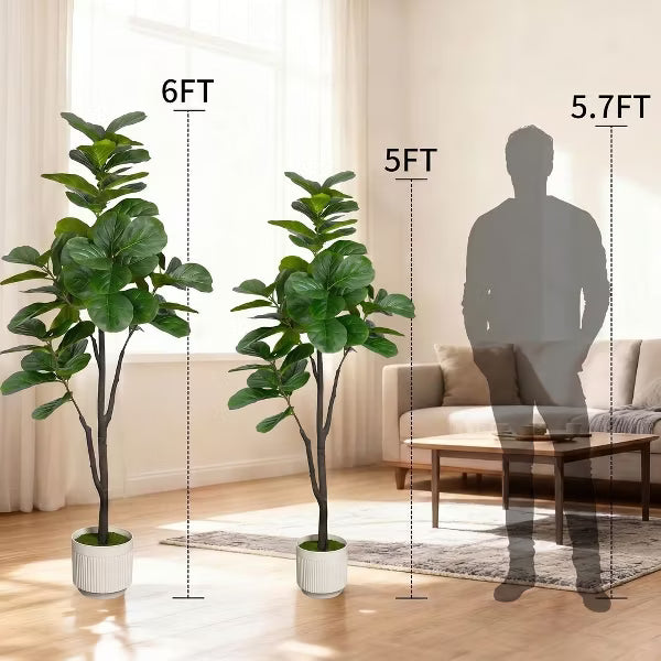 6FT Artificial Fiddle Leaf Fig Tree, Faux Indoor Large Tall Fake Tree with White Planter for Home Decor