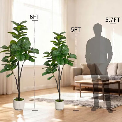 6FT Artificial Fiddle Leaf Fig Tree, Faux Indoor Large Tall Fake Tree with White Planter for Home Decor