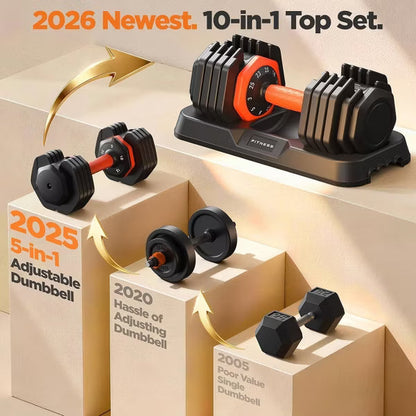 FED FITNESS Adjustable Dumbbell Set of 2, 50lbs Adjustable Weights with Storage Box, 25lbs Dumbbell Set with Anti-Slip Silicone Grip for Home Gym