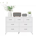 VIYET 7-Drawer White Dresser for Bedroom, Wide Low-Profile Chest of Drawers with Smooth-Glide Storage for Closet & Entryway