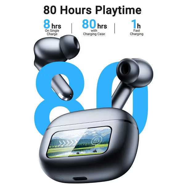 Active Noise Cancelling Wireless Earbuds with Smart Touch Screen, HiFi Stereo Sound, ENC Clear Call Ear Buds, 80H Playtime, Transparency Mode